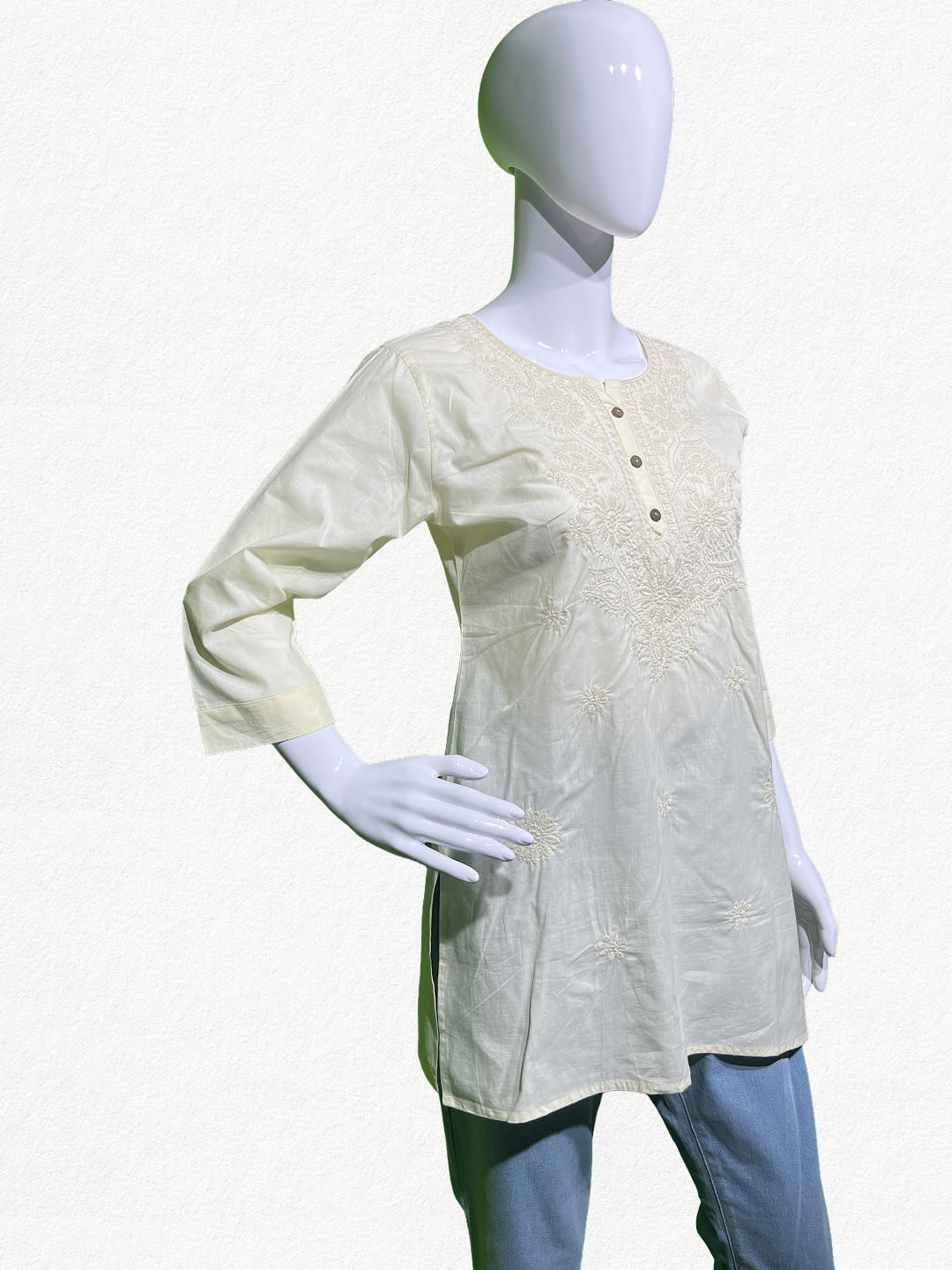 Happiora Radiance: Tonal Embroidered Cotton Kurti