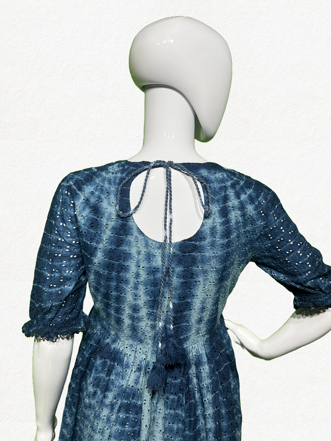 Indigo Skies: Shibori Tie-Dye Schiffli Cotton Tunic