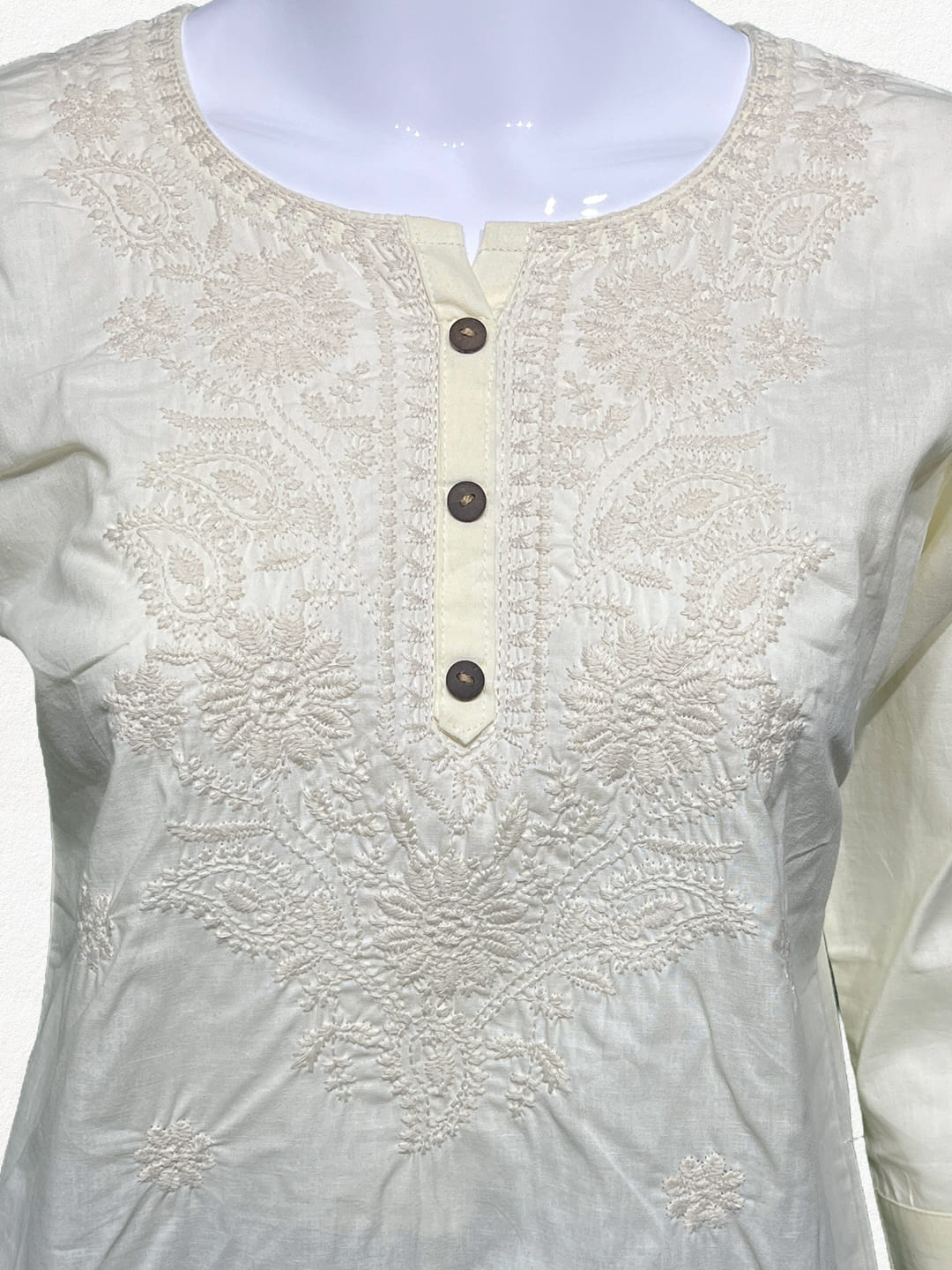 Happiora Radiance: Tonal Embroidered Cotton Kurti
