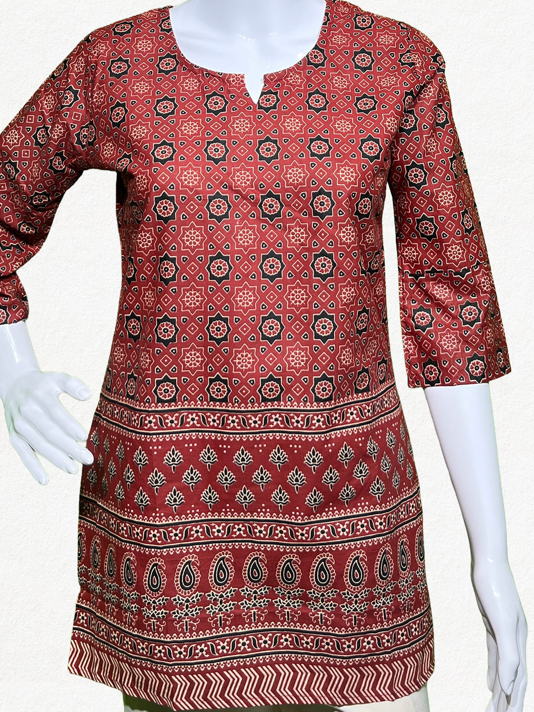 Happiora Crimson Ajrakh: Hand-Printed Heritage Kurti