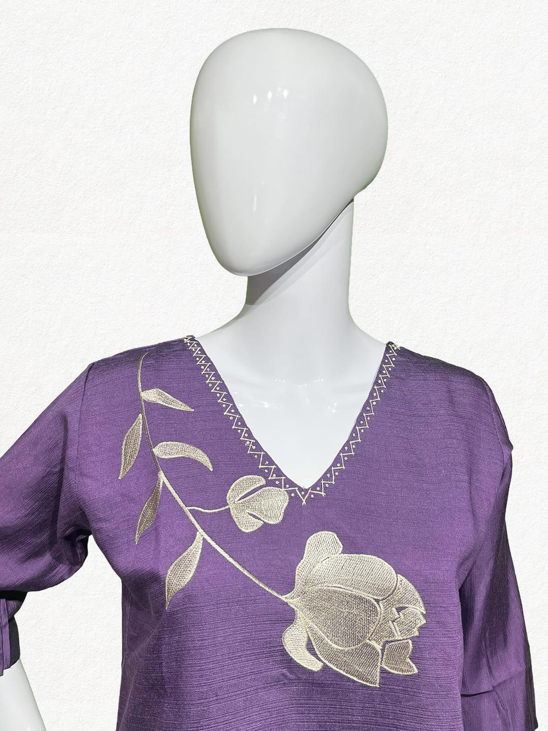 Happiora Violet Bloom: Embroidered Silk-Cotton Co-ord Set