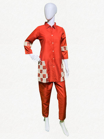 Happiora Terracotta Mosaic: Lace-Panel Co-ord Set