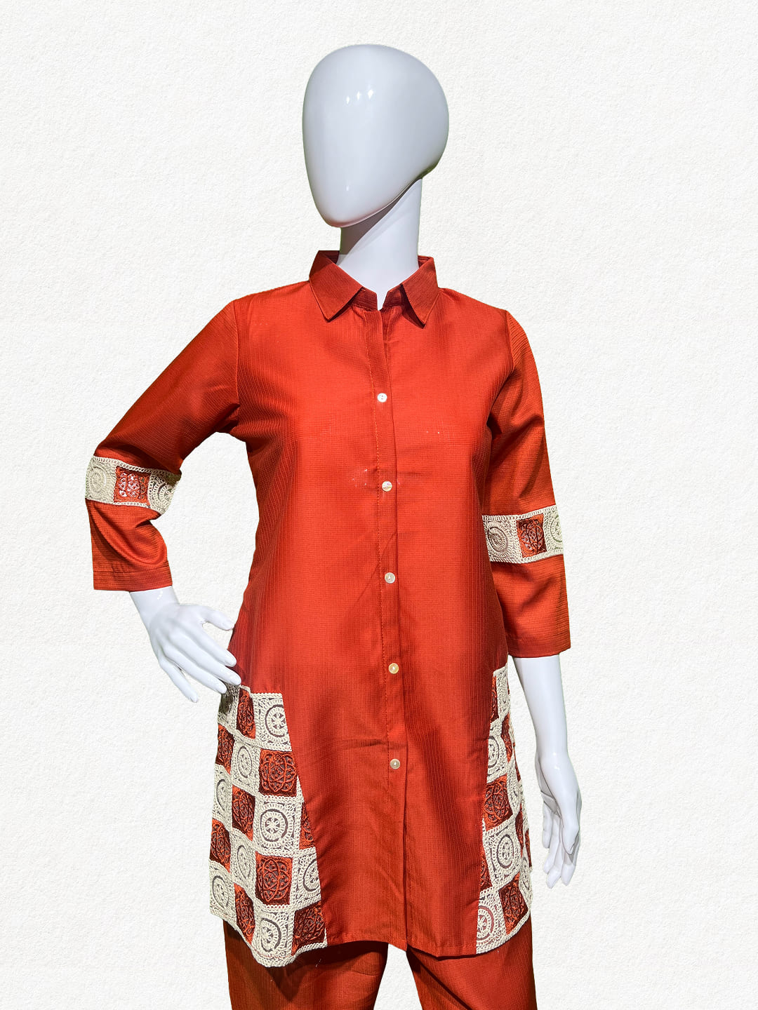Happiora Terracotta Mosaic: Lace-Panel Co-ord Set