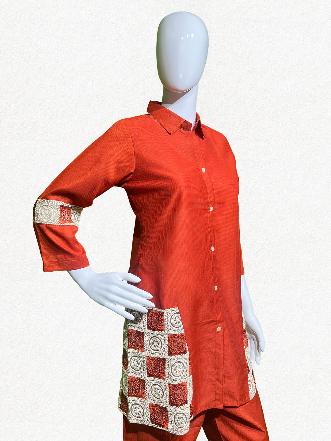 Happiora Terracotta Mosaic: Lace-Panel Co-ord Set
