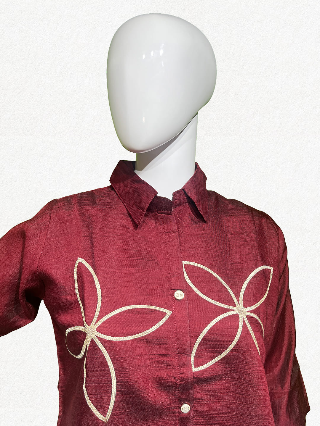 Happiora Crimson Canvas: Embroidered Silk-Blend Co-ord Set