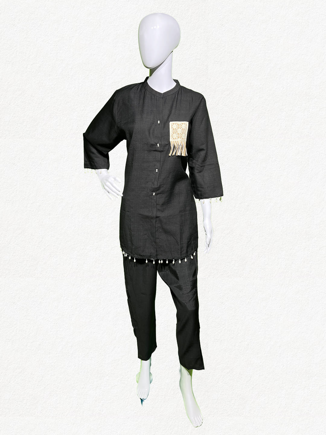 Happiora Onyx Fringe: Artisanal Appliqué Co-ord Set