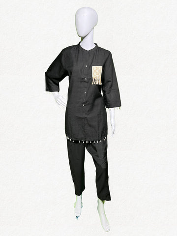 Happiora Onyx Fringe: Artisanal Appliqué Co-ord Set