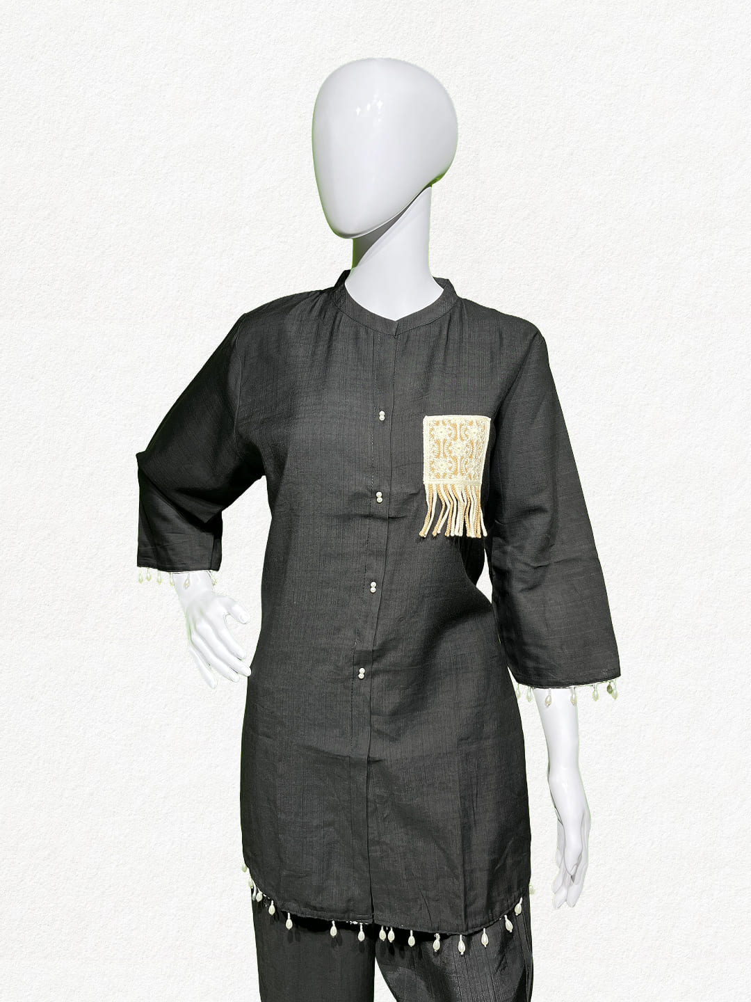 Happiora Onyx Fringe: Artisanal Appliqué Co-ord Set