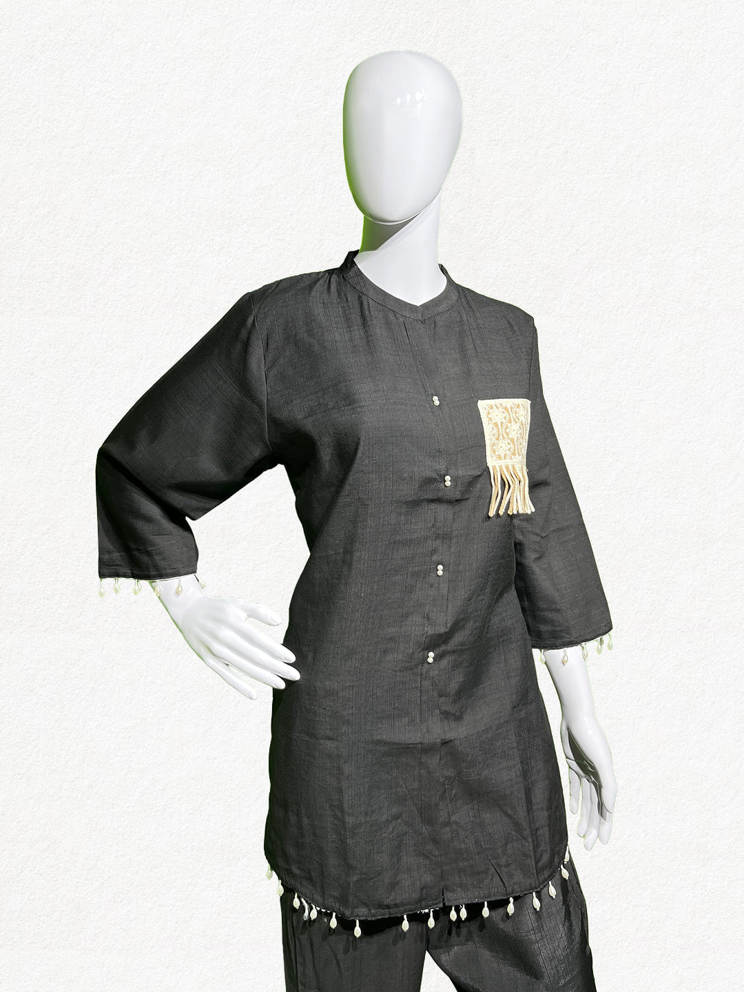 Happiora Onyx Fringe: Artisanal Appliqué Co-ord Set