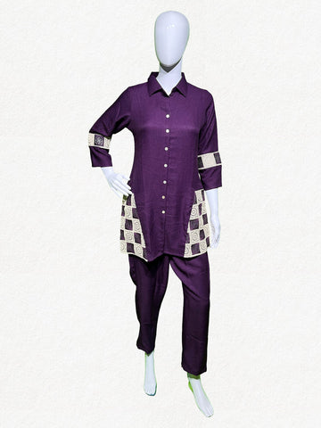 Happiora Plum Mosaic: Lace-Panel Co-ord Set
