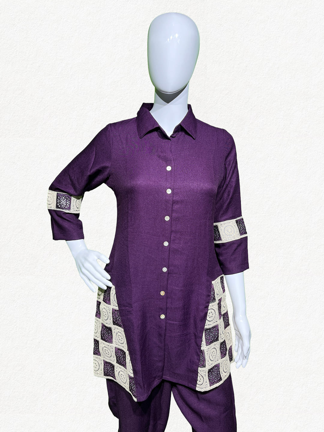 Happiora Plum Mosaic: Lace-Panel Co-ord Set