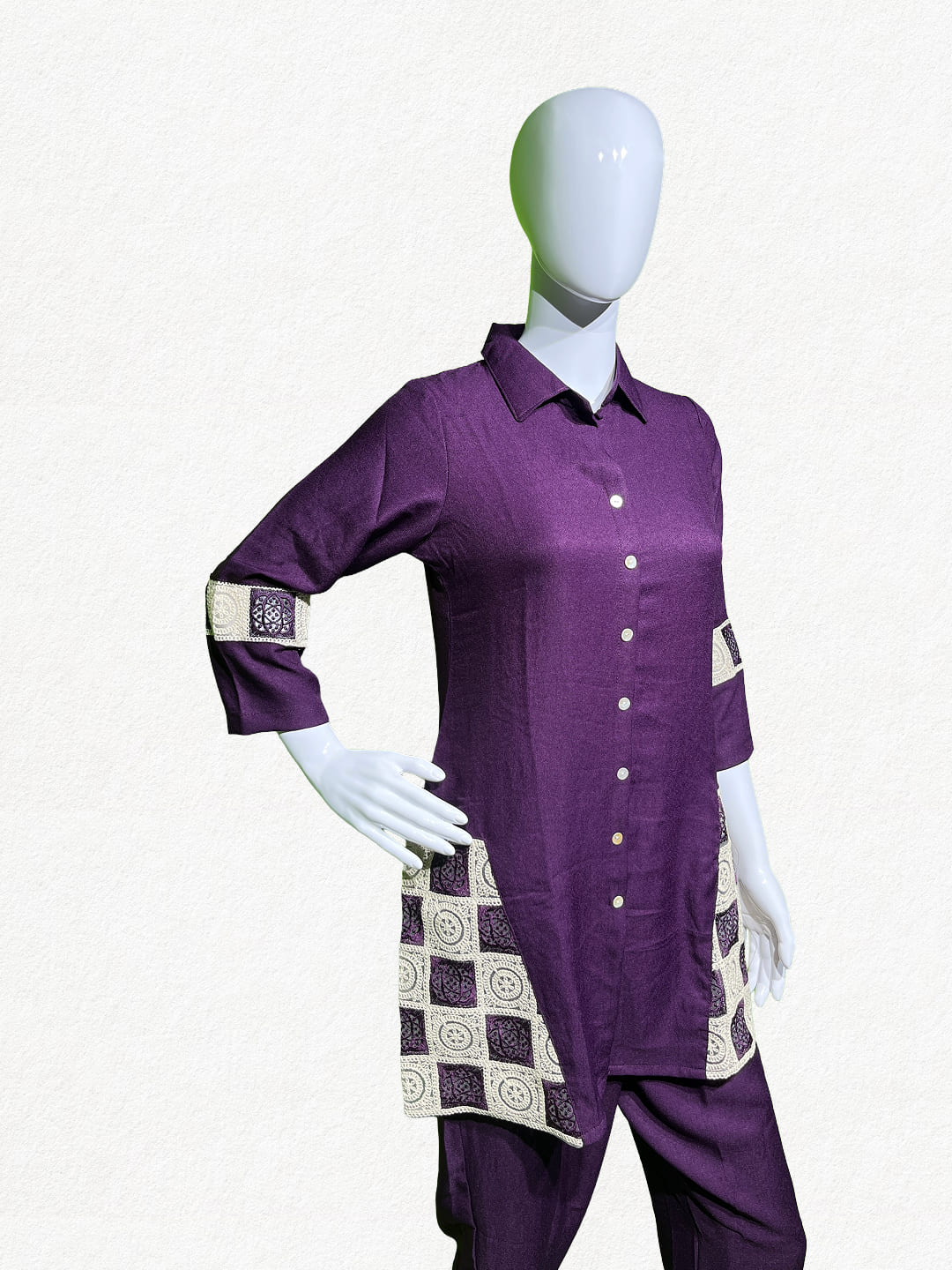 Happiora Plum Mosaic: Lace-Panel Co-ord Set