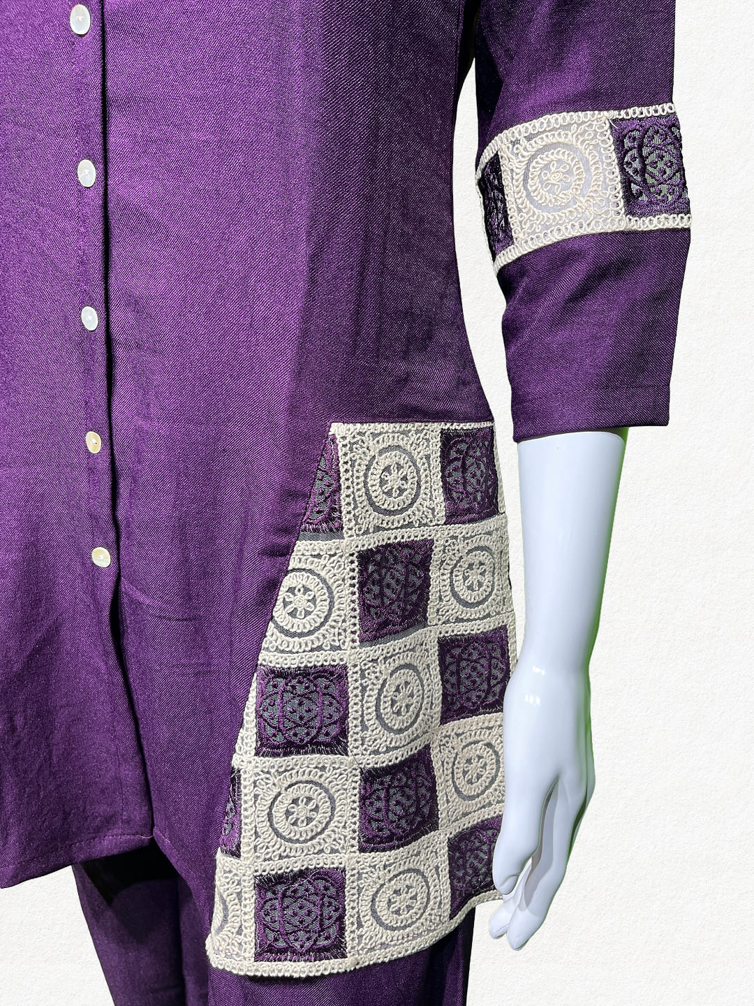 Happiora Plum Mosaic: Lace-Panel Co-ord Set