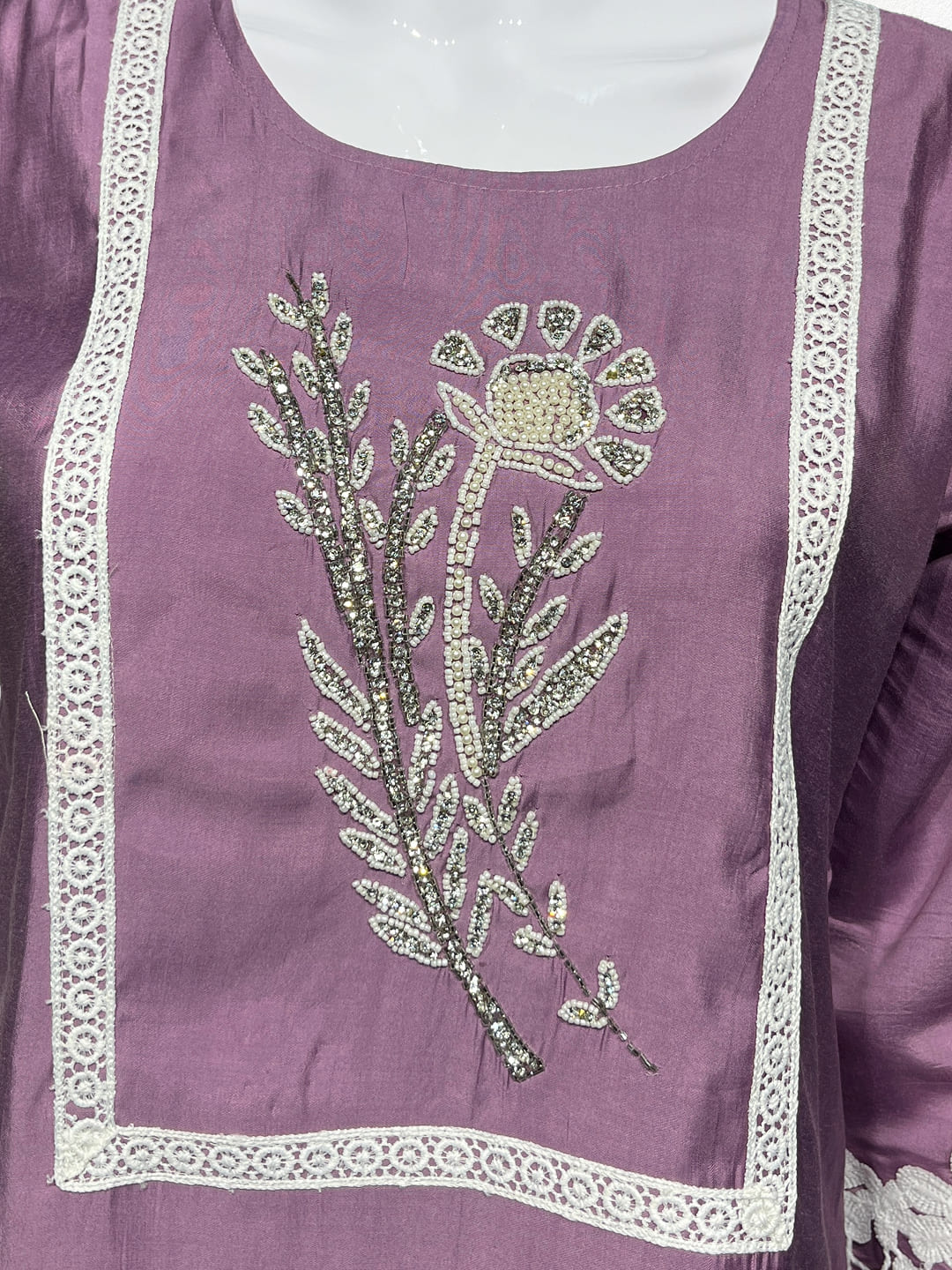 Happiora Lilac Lace: Beaded Silk-Blend Co-ord Set