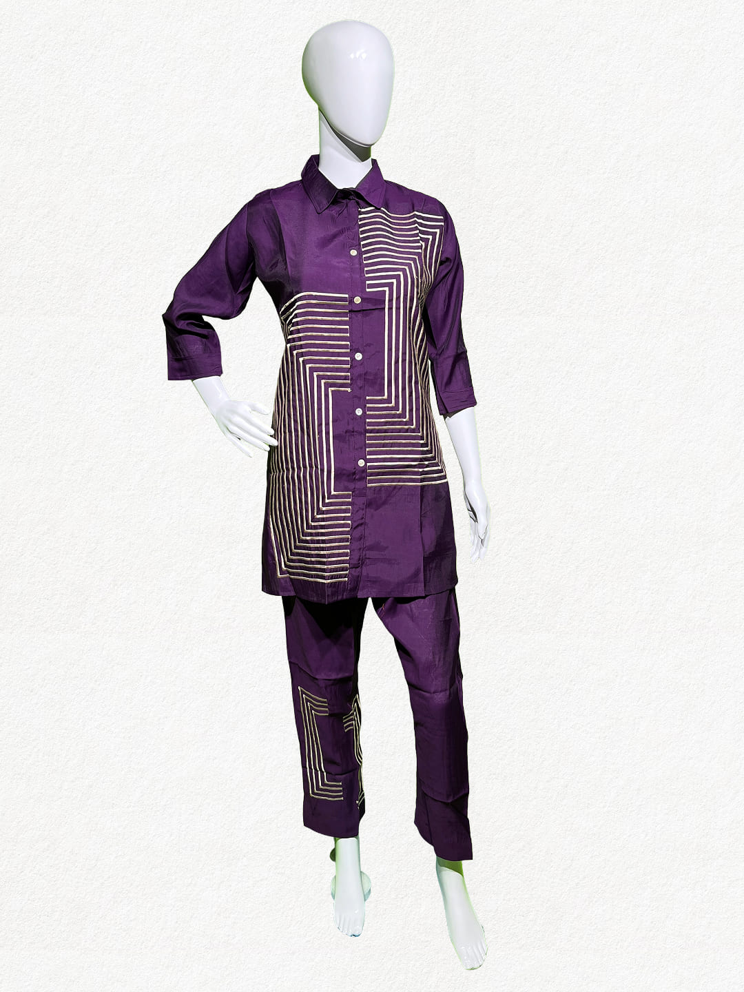 Happiora Regal Amethyst: Geometric Silk-Cotton Co-ord Set
