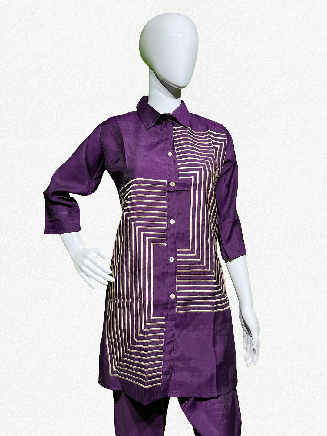 Happiora Regal Amethyst: Geometric Silk-Cotton Co-ord Set