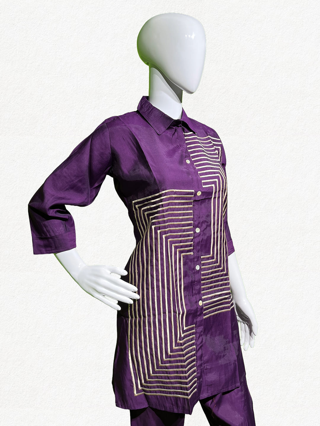 Happiora Regal Amethyst: Geometric Silk-Cotton Co-ord Set