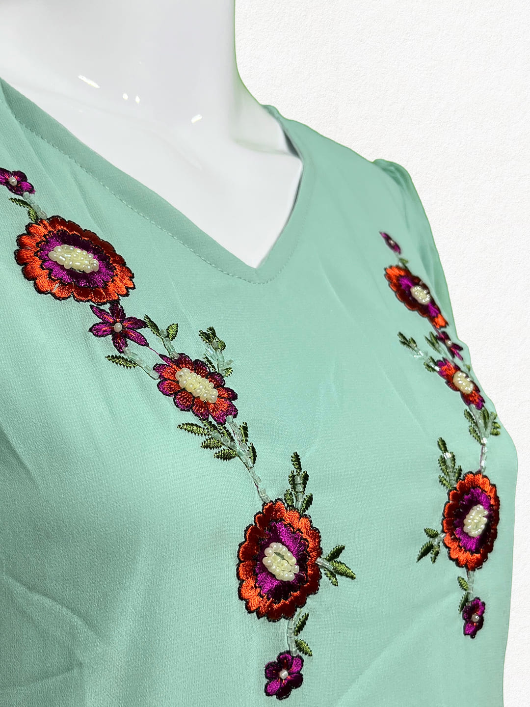 Mint Sorbet: Crushed Georgette Embroidered Tunic
