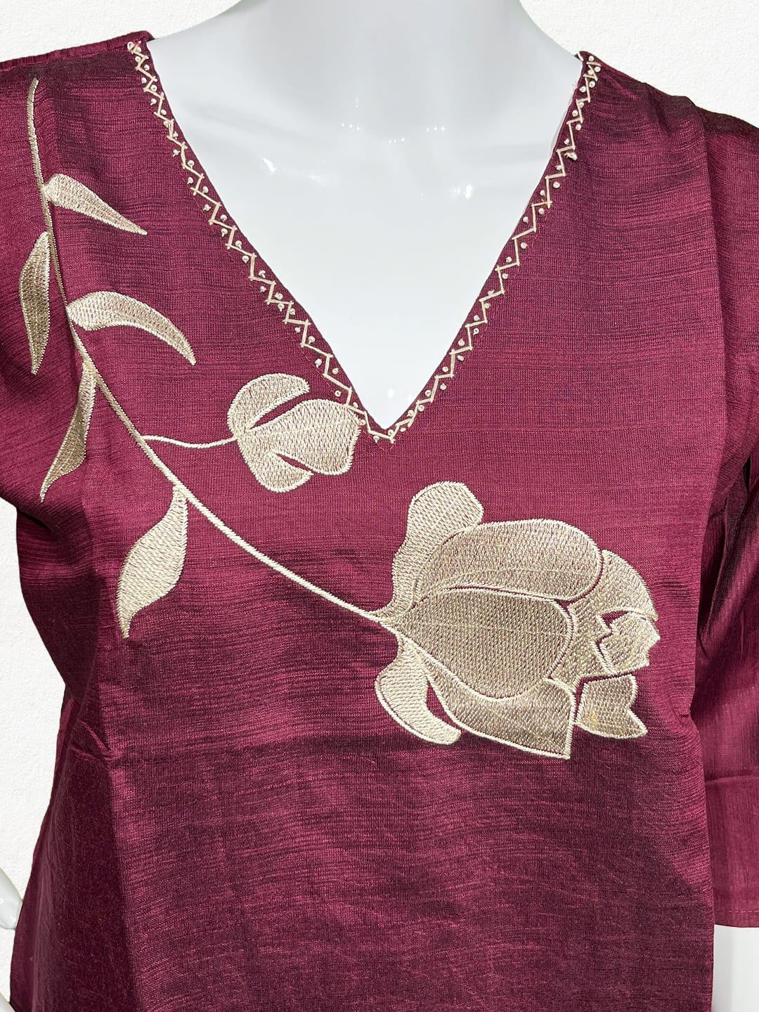 Happiora Burgundy Bloom: Embroidered Silk-Cotton Co-ord Set