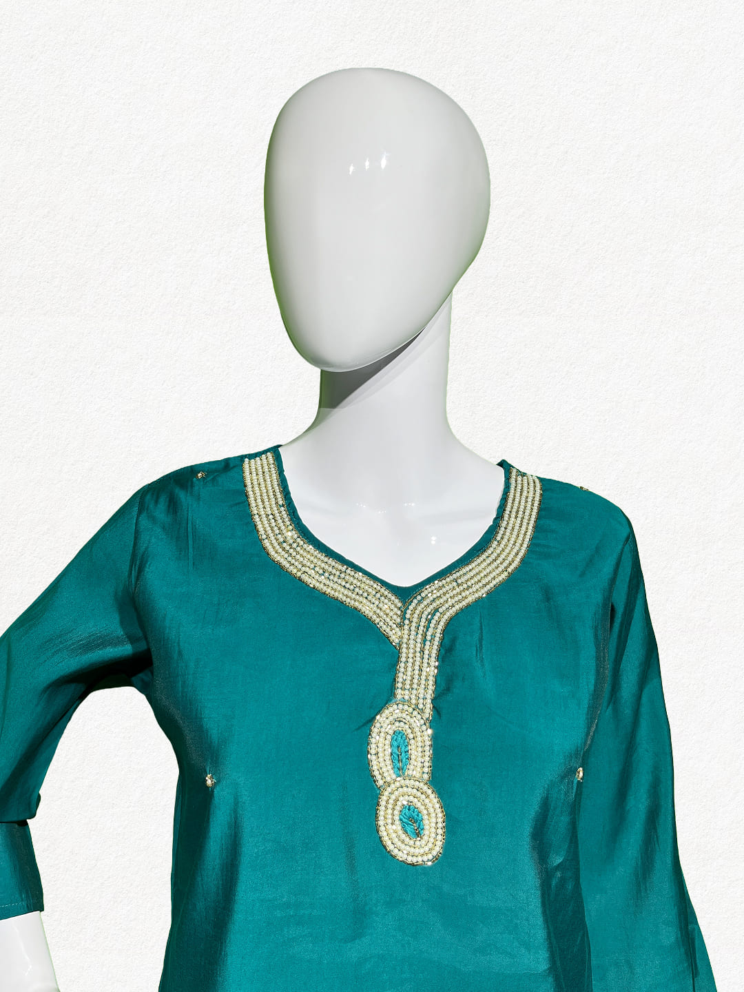 Happiora Teal Pearl: Beaded Neckline Co-ord Set