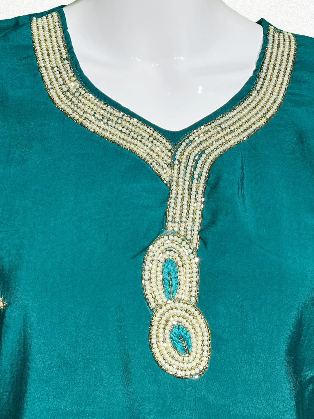 Happiora Teal Pearl: Beaded Neckline Co-ord Set