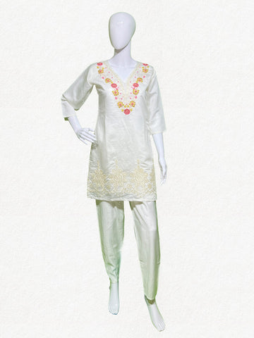 Happiora Ivory Blossom: Floral Embroidered Co-ord Set
