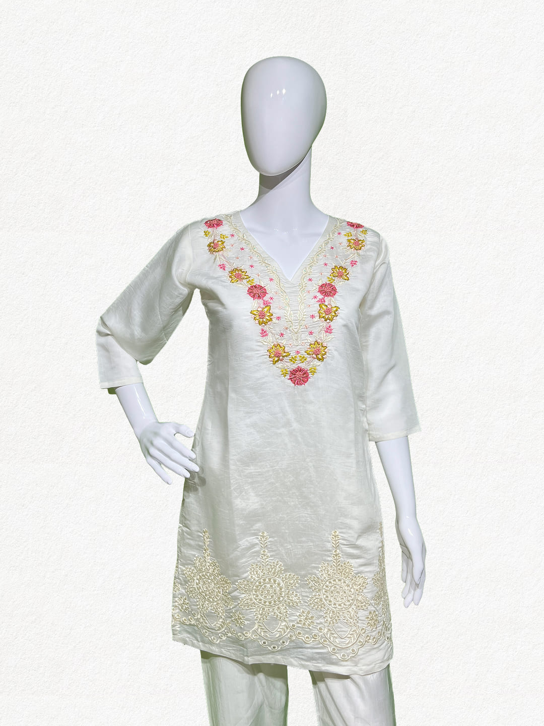 Happiora Ivory Blossom: Floral Embroidered Co-ord Set