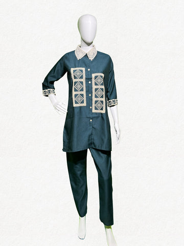 Happiora Slate Mosaic: Lace-Collar Co-ord Set