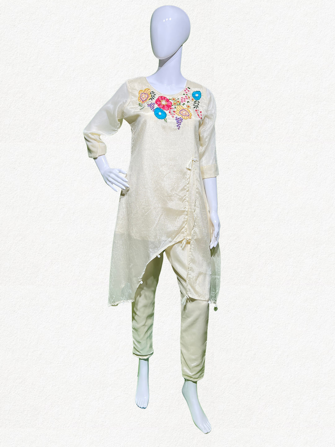 Happiora Ivory Cascade: Beaded Asymmetrical Co-ord Set