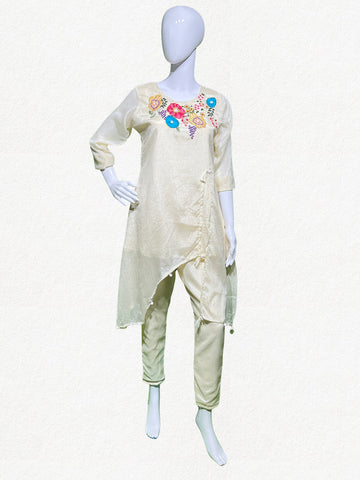 Happiora Ivory Cascade: Beaded Asymmetrical Co-ord Set