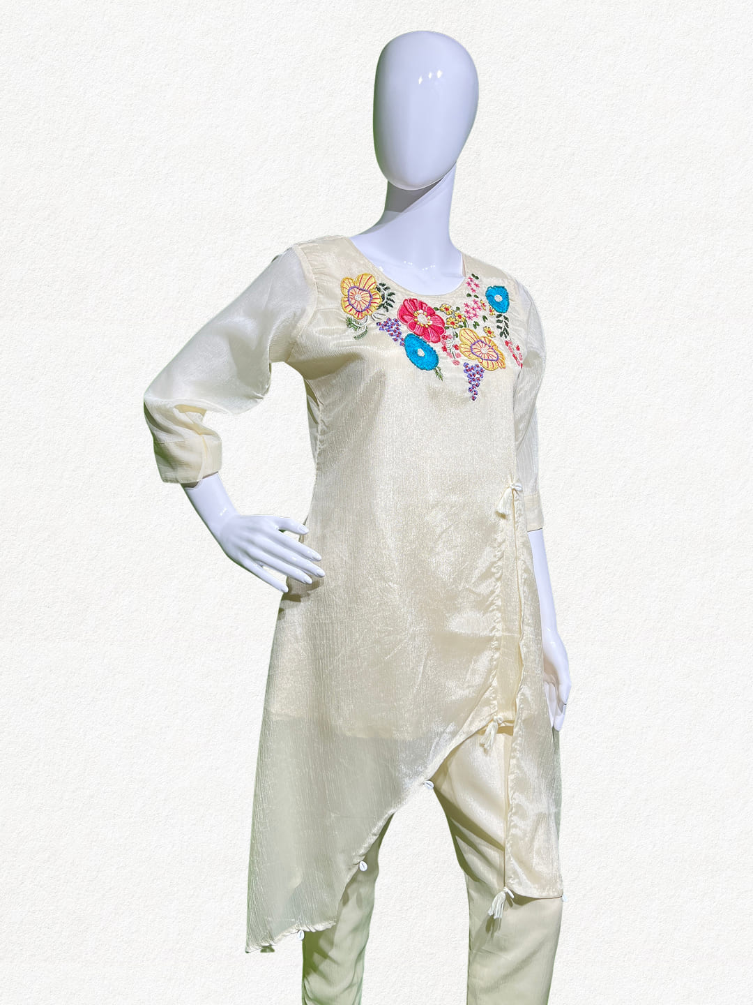 Happiora Ivory Cascade: Beaded Asymmetrical Co-ord Set