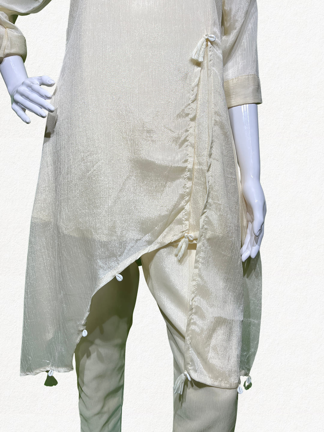Happiora Ivory Cascade: Beaded Asymmetrical Co-ord Set