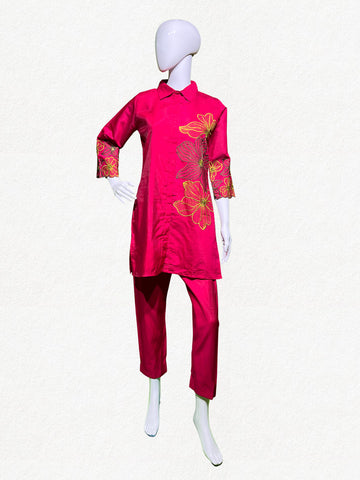 Happiora Fuchsia Flora: Botanical Embroidered Co-ord Set