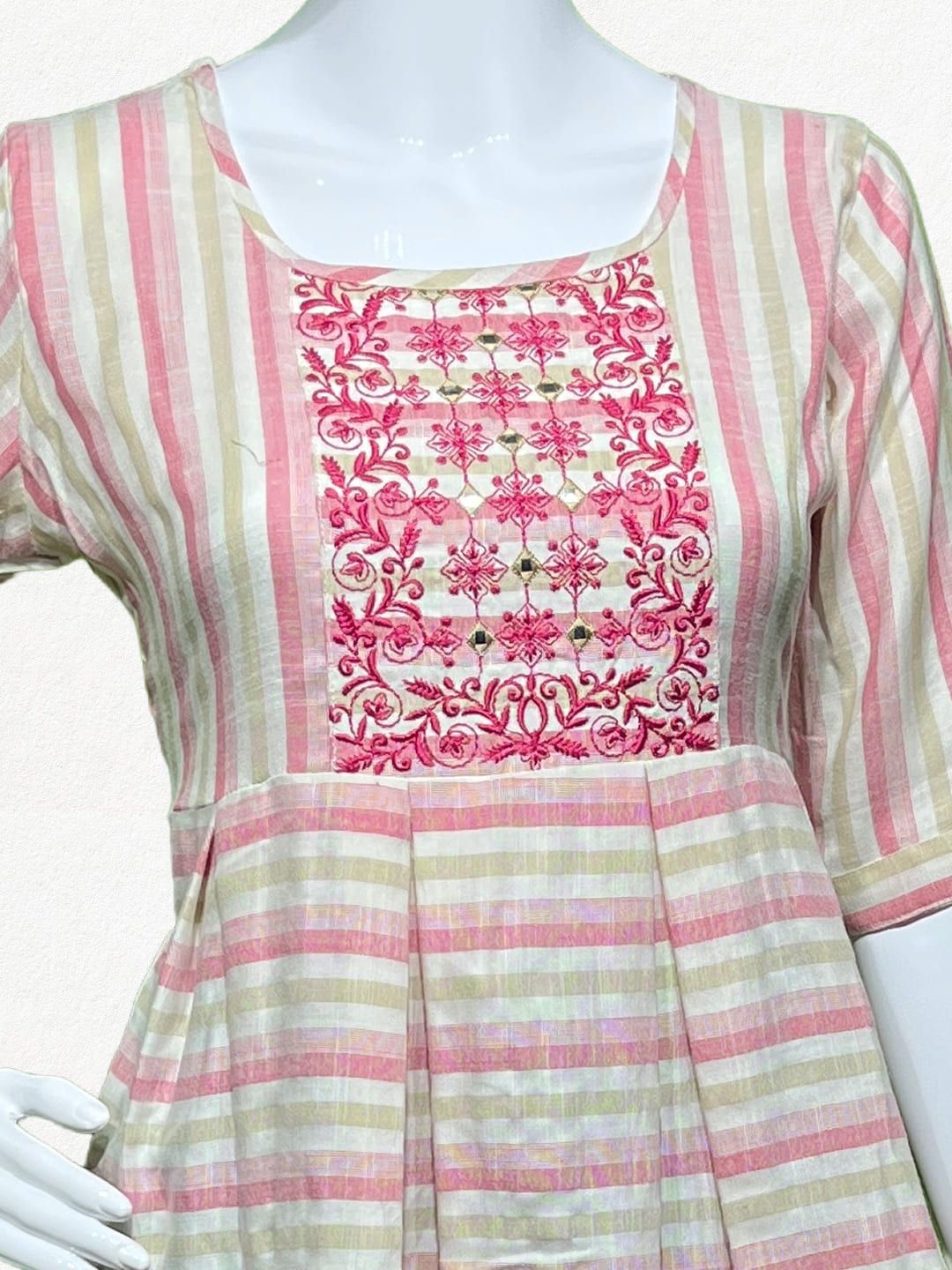 Happiora Berry Stripe: Box Pleated Embroidered Peplum Tunic