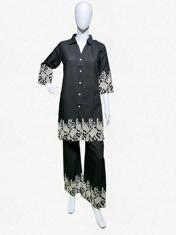 Happiora Onyx Lattice: Embroidered Co-ord Set