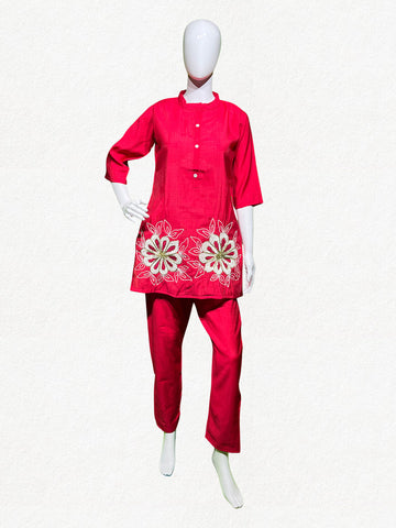 Happiora Cherry Radiance: Beaded Floral Co-ord Set