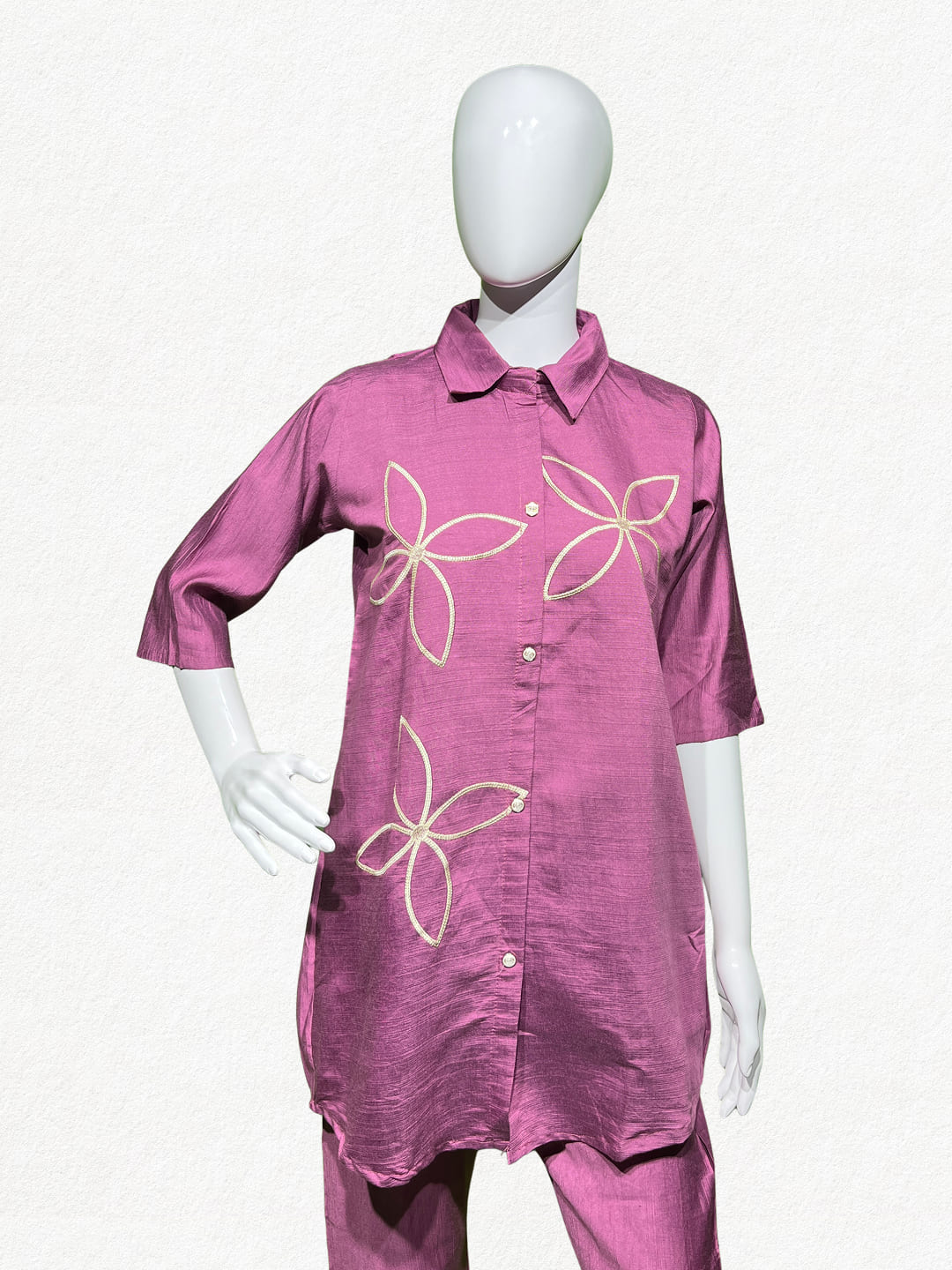 Happiora Orchid Canvas: Line-Art Embroidered Co-ord Set