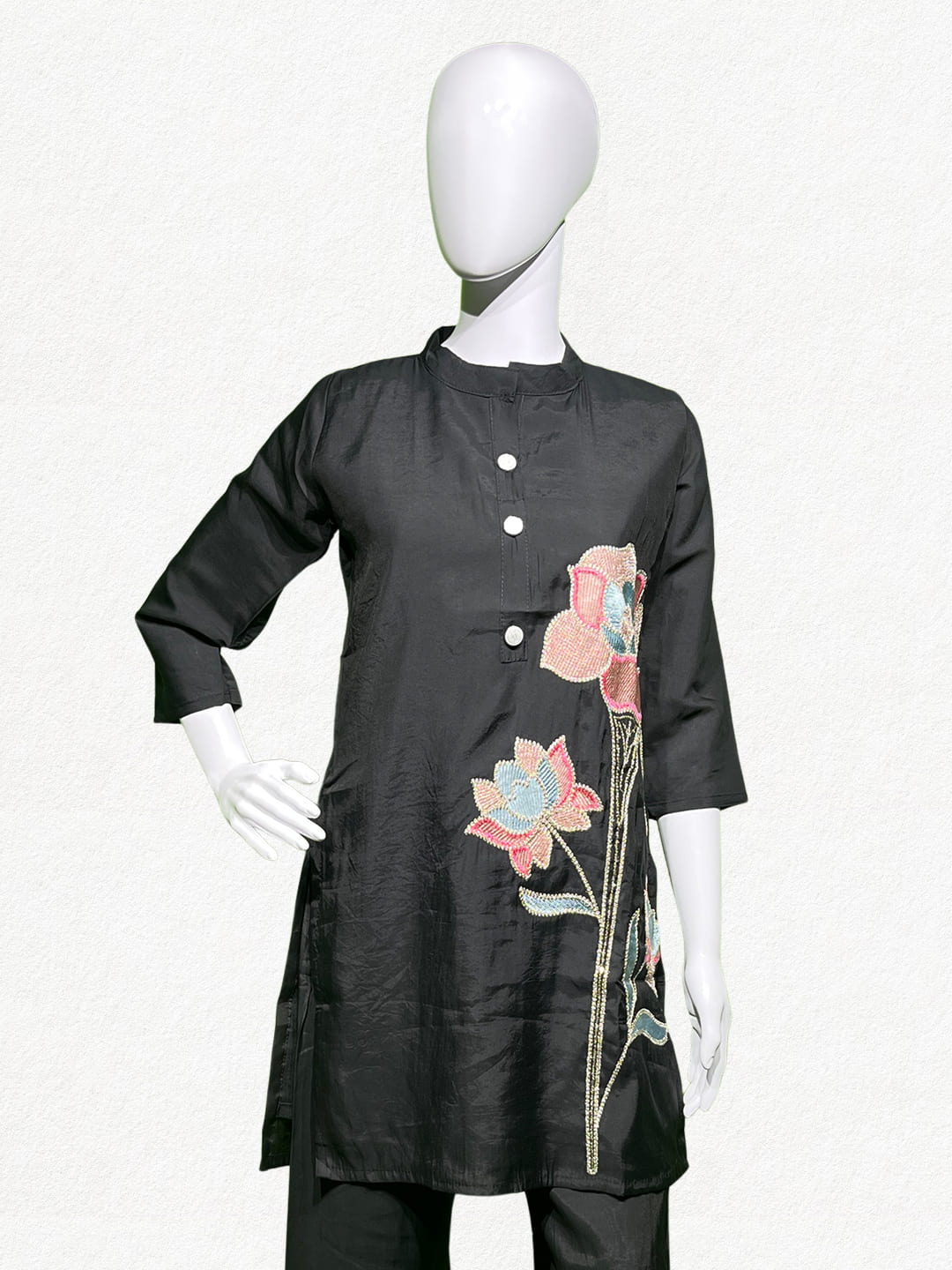 Happiora Midnight Lotus: Botanical Embroidered Co-ord Set