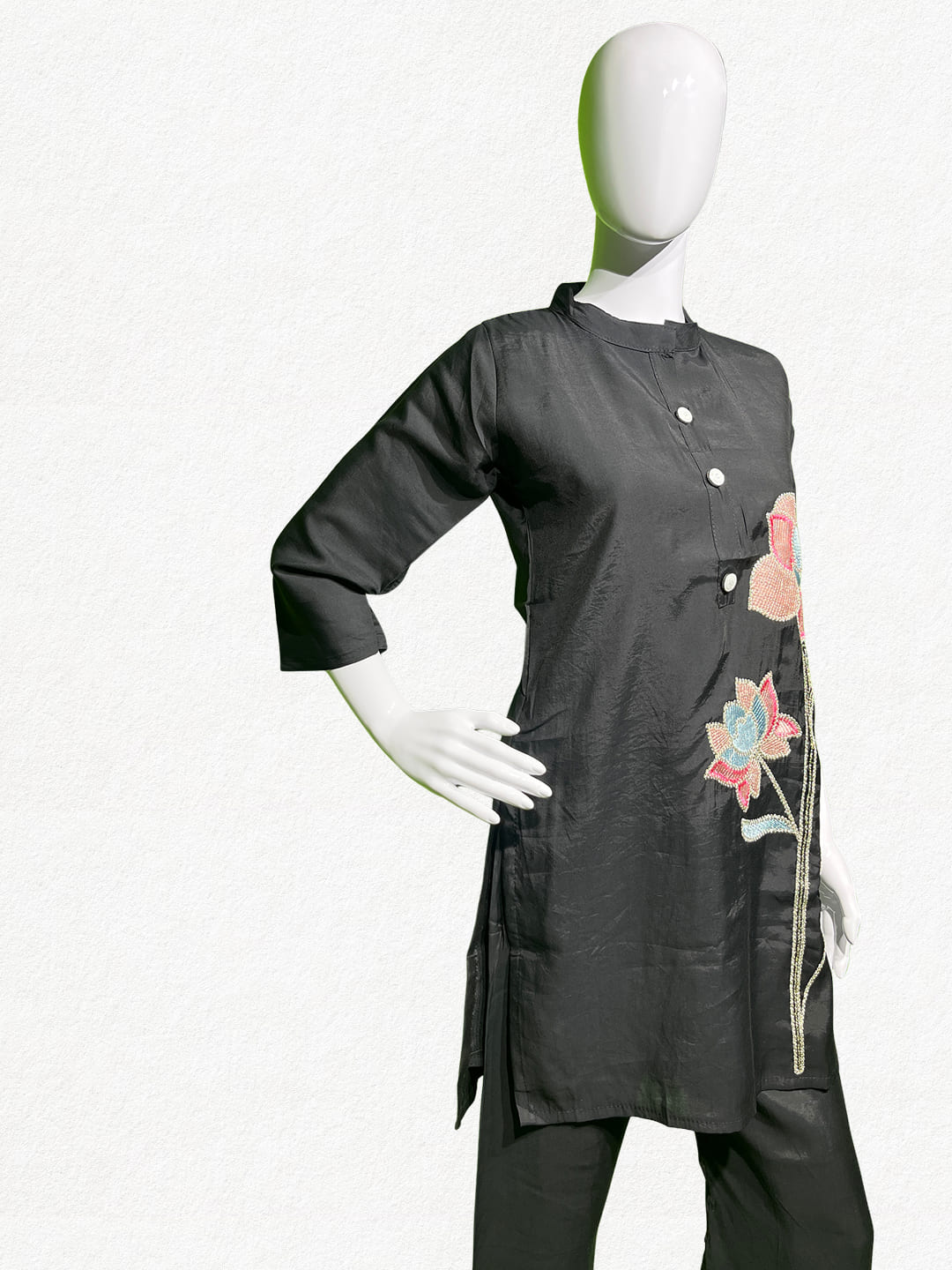 Happiora Midnight Lotus: Botanical Embroidered Co-ord Set