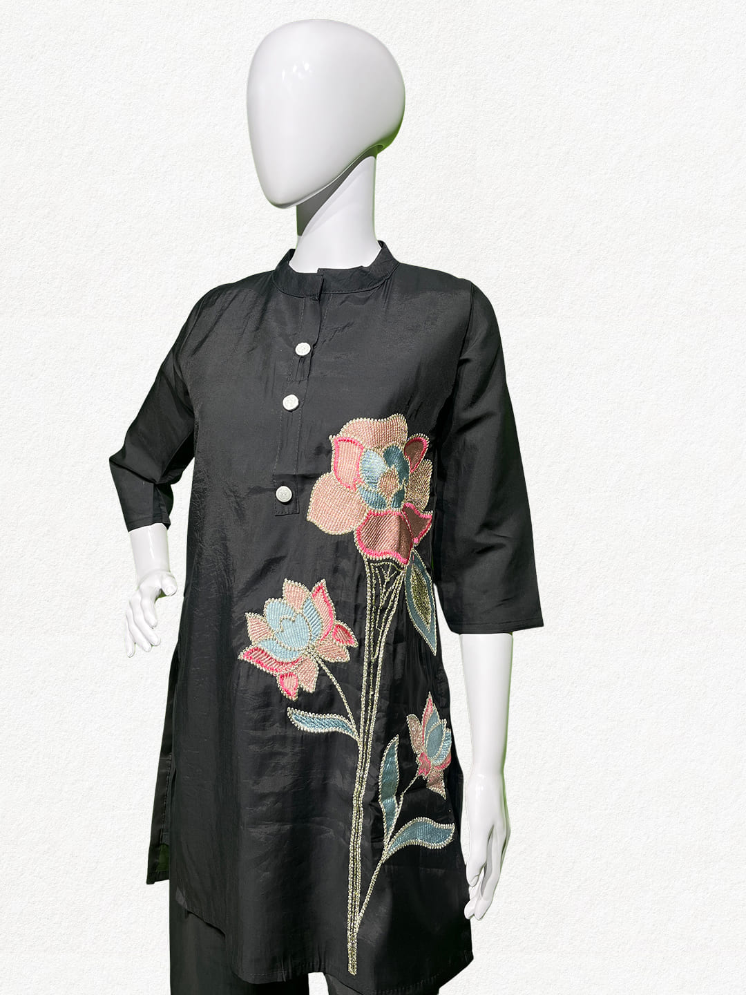 Happiora Midnight Lotus: Botanical Embroidered Co-ord Set
