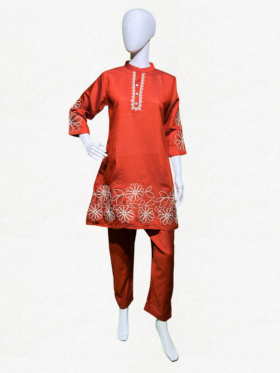 Happiora Terracotta Bloom: Floral Embroidered Co-ord Set