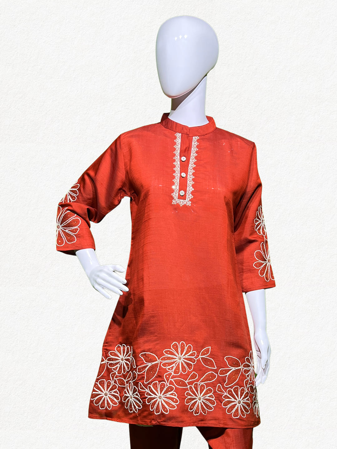 Happiora Terracotta Bloom: Floral Embroidered Co-ord Set