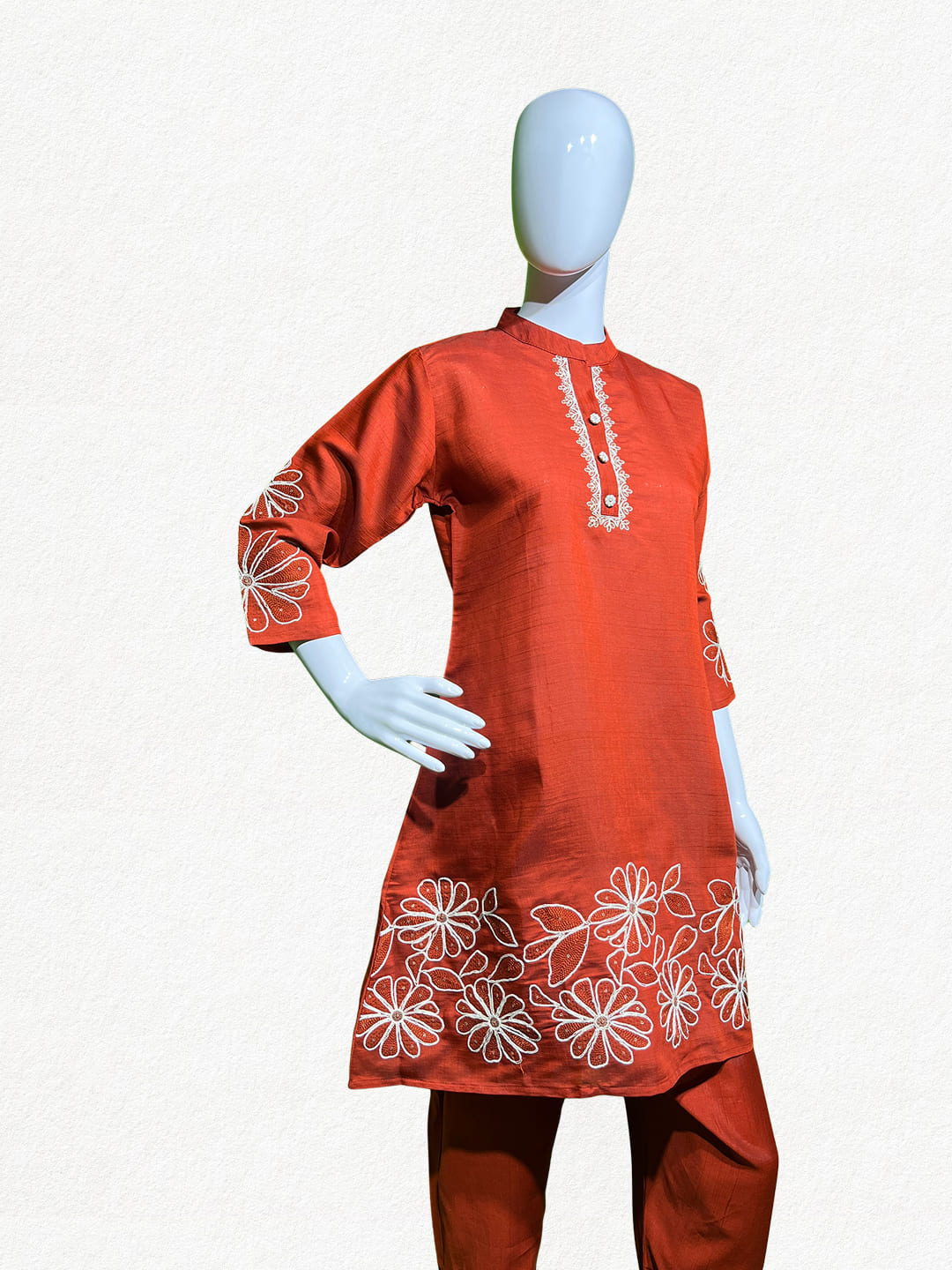 Happiora Terracotta Bloom: Floral Embroidered Co-ord Set