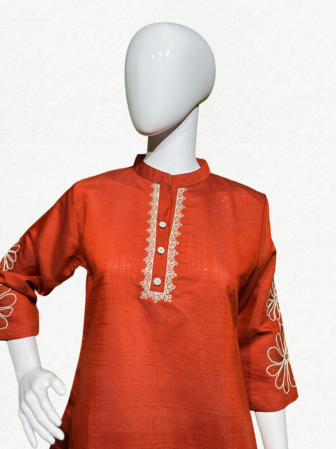 Happiora Terracotta Bloom: Floral Embroidered Co-ord Set