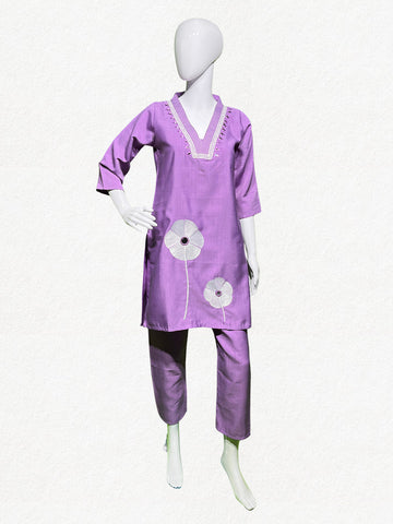 Happiora Lilac Blossom: Mirror-Accented Appliqué Co-ord Set