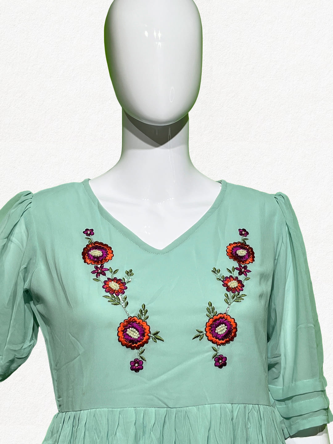 Mint Sorbet: Crushed Georgette Embroidered Tunic
