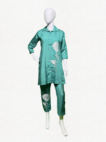 Happiora Jade Blossom: Botanical Embroidered Co-ord Set