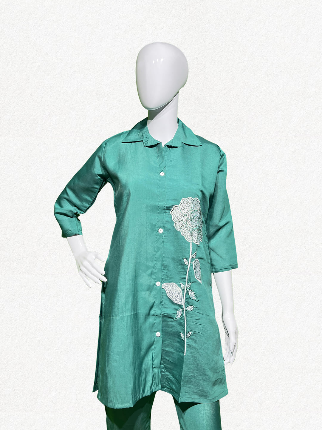 Happiora Jade Blossom: Botanical Embroidered Co-ord Set