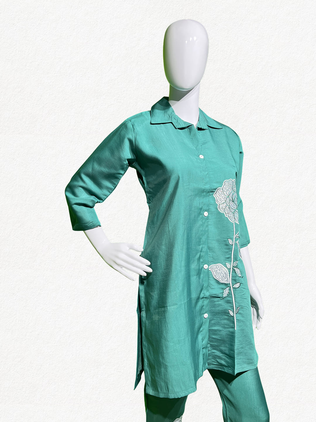 Happiora Jade Blossom: Botanical Embroidered Co-ord Set