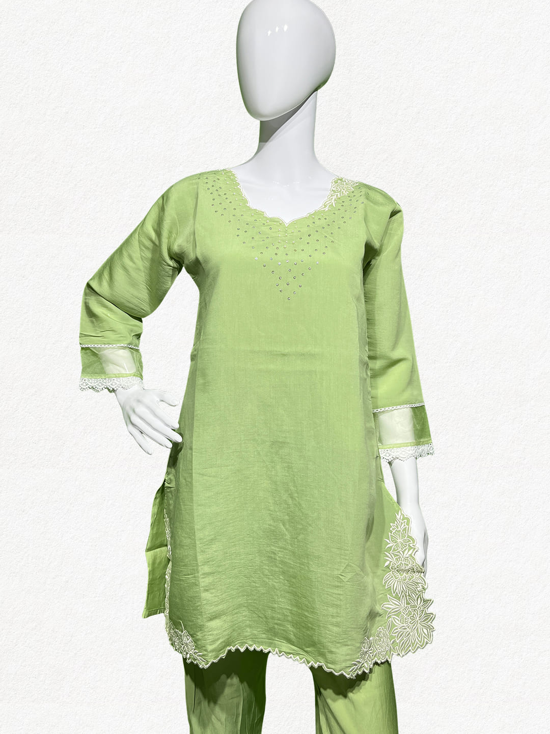 Happiora Mint Dewdrop: Embroidered Scallop Co-ord Set